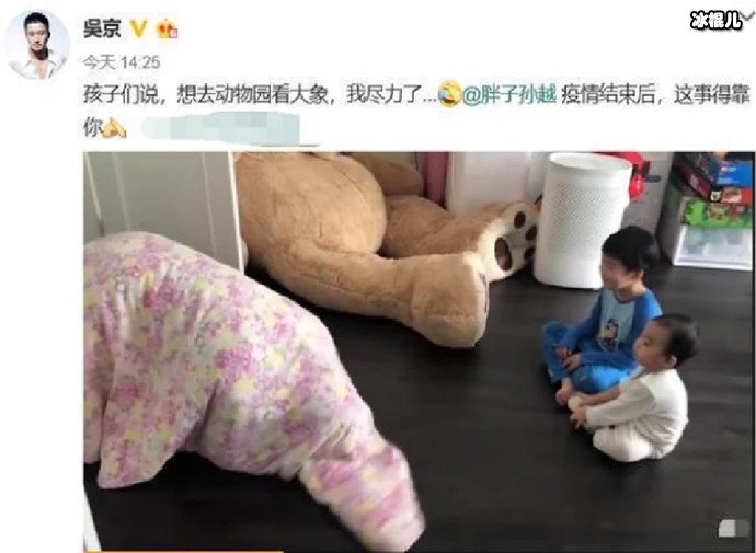 吴京在家扮大象哄孩子