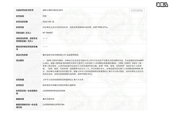 袁冰妍公司偷漏税被罚97万 工作室发文道歉,已及时缴纳款项  第1张