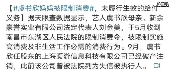 虞书欣富二代人设坍塌 虞书欣妈妈被曝老赖