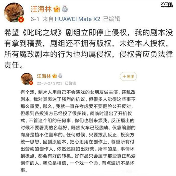 王海林发文叱咤之城剧组侵权