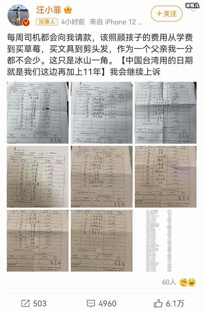 汪小菲回应败诉并晒支出明细，大S方9个字回应他