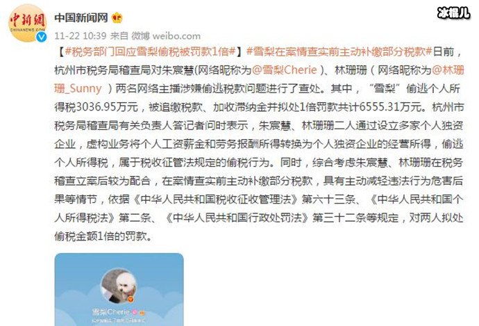 雪梨和林珊珊偷逃税被罚